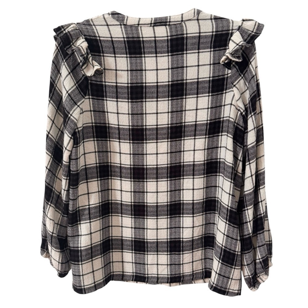Marine Layer Jamie Ruffle Sleeve Top in Black/White Plaid Size Medium - Picture 9 of 12